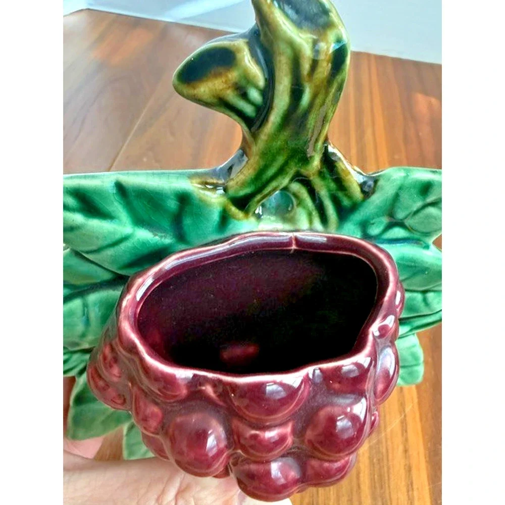 (2) Vintage Mccoy Wall Pocket Planters Pear & Grapes Glossy Fruit MCM -READ